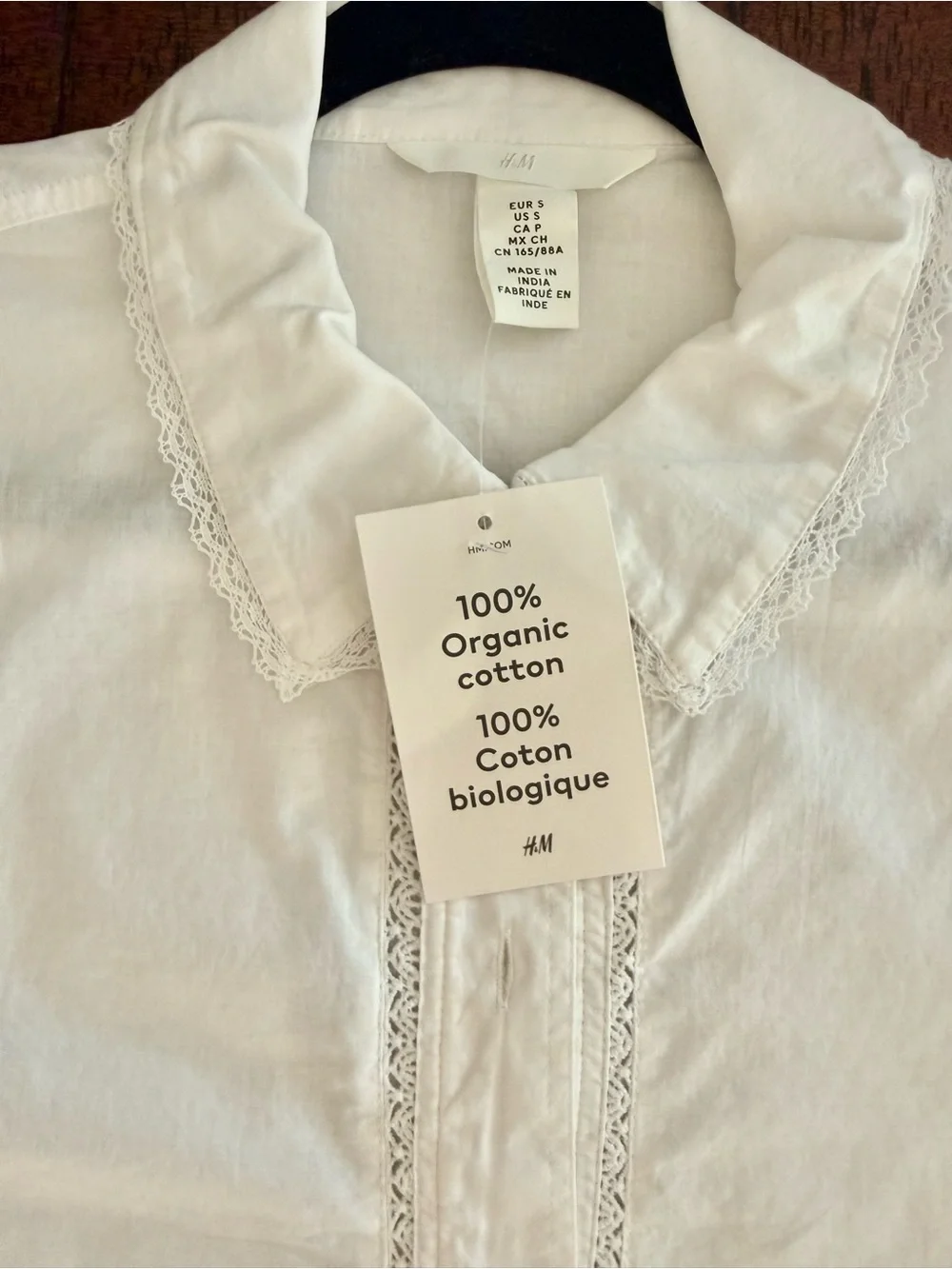 H&M White Long-Sleeve Button-Down Shirt with Lace Trim SZ.S - Picture 4 of 8